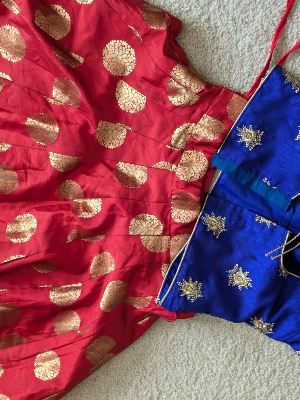 Red and Blue Indian Ethnic Lehenga/Skirt Set with Gold Motifs